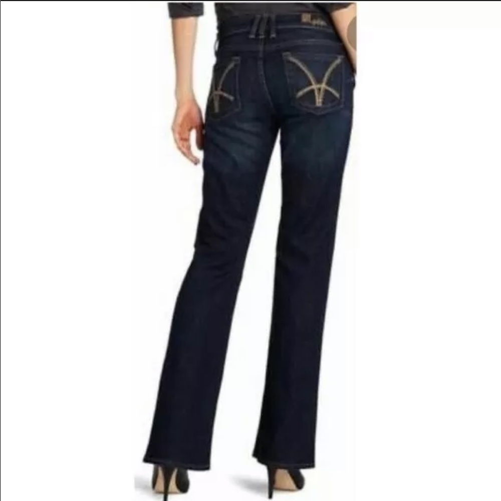 kut from the kloth boot cut dark wash jeans.